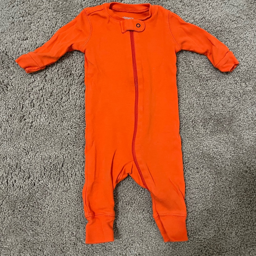 Primary orange pajamas, 0-3 months